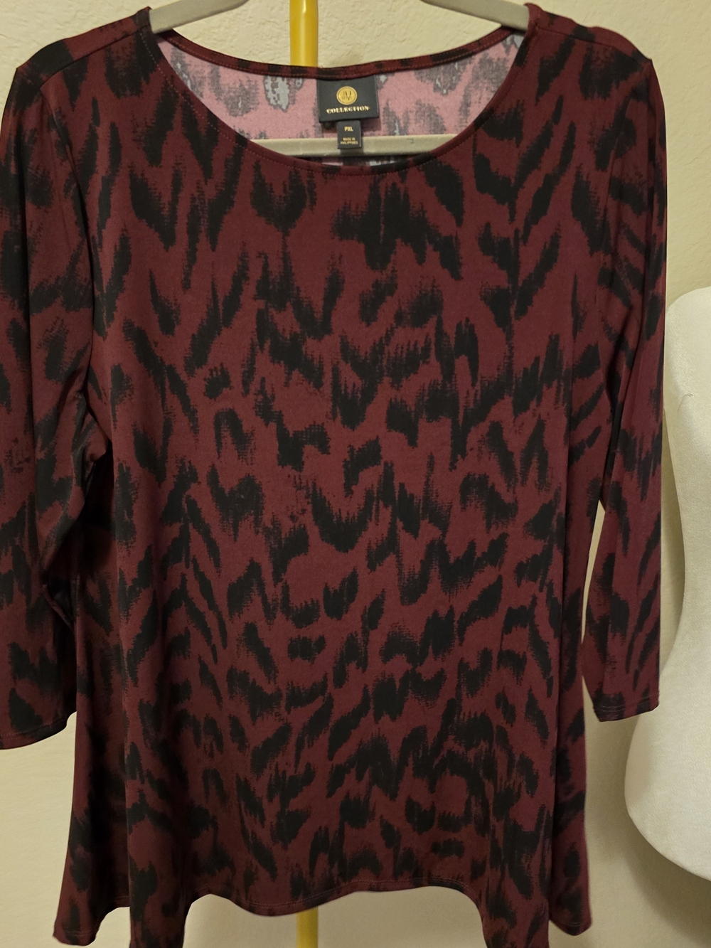 JM Collection Burgundy and Black Animal-Print 3/4 Sleeve Tunic Blouse Petite XL